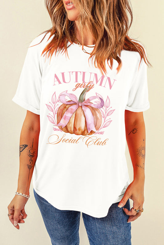 Autumn Pumpkin Graphic Round Neck Short Sleeve T-Shirt