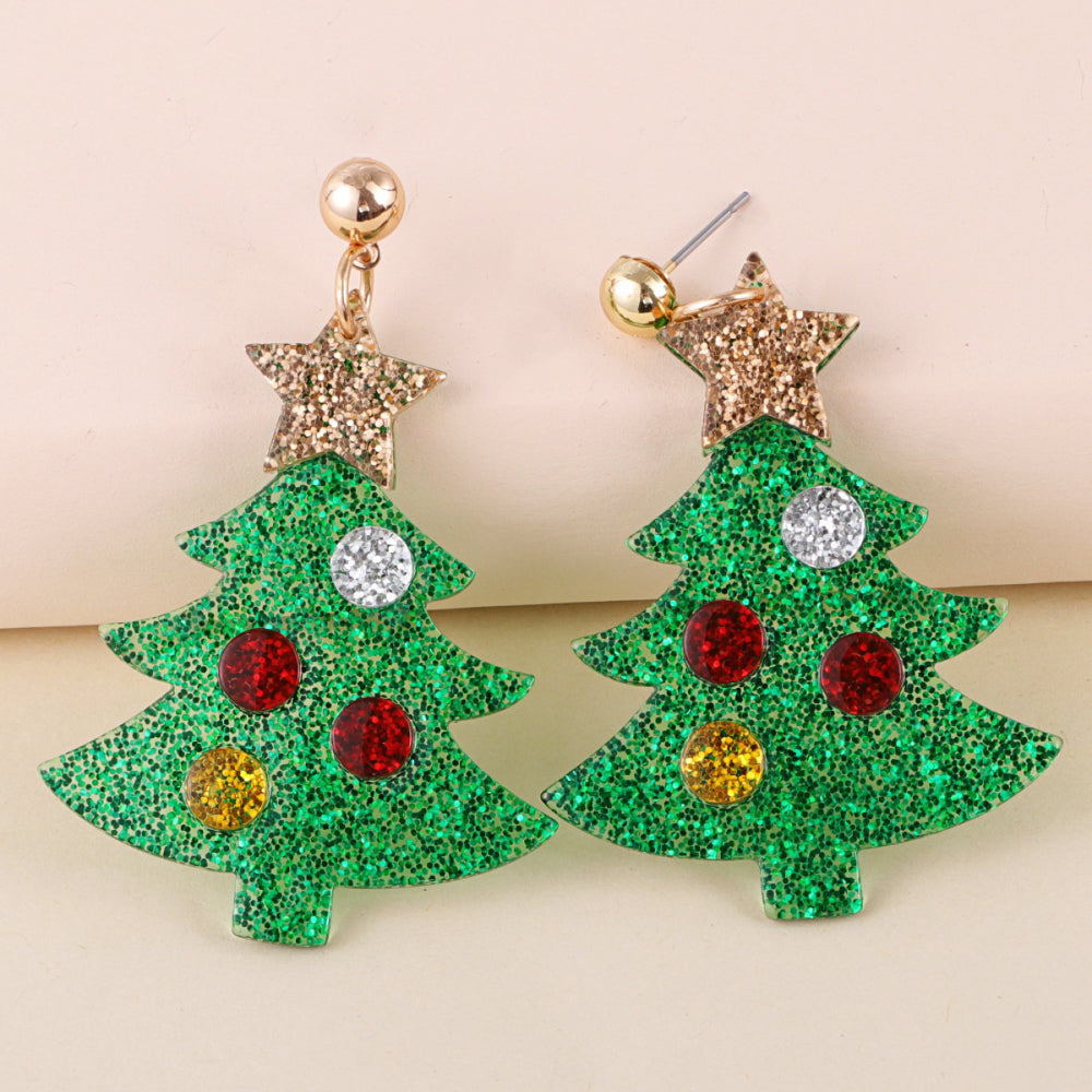 Christmas Tree Rhinestone Alloy Earrings