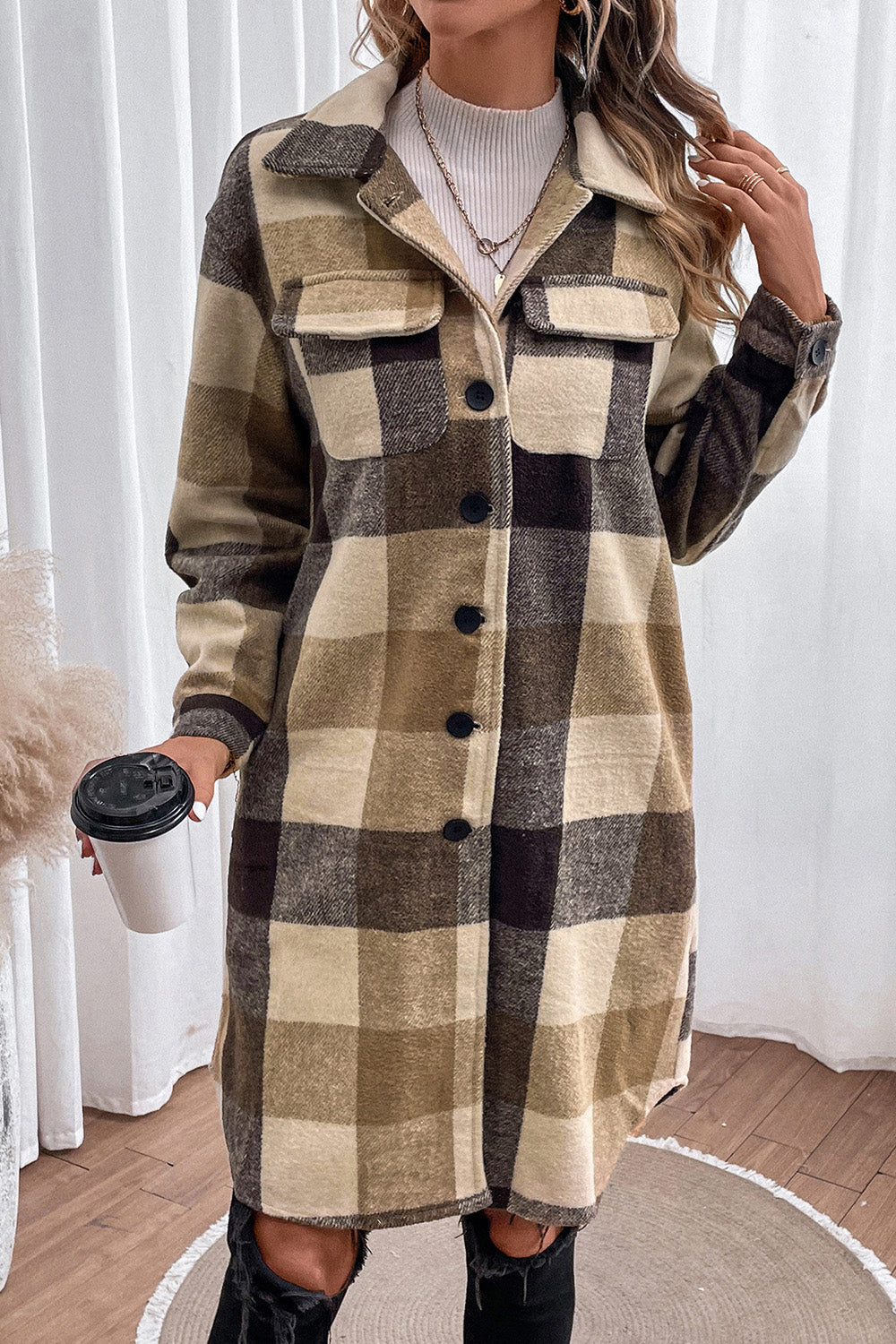 Plaid Button Down Longline Shacket