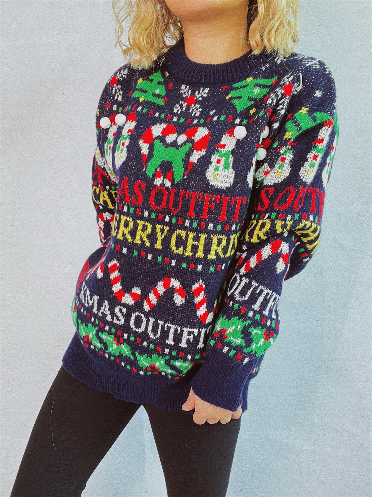 Christmas Pattern Round Neck Long Sleeve Sweater