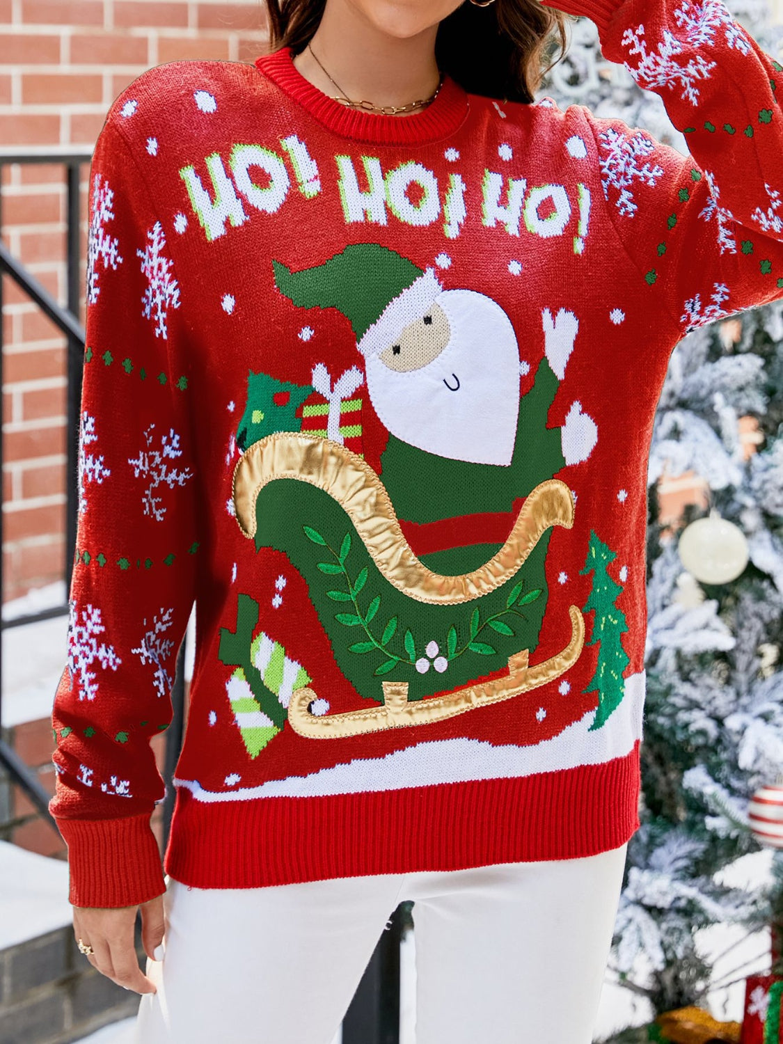 Santa Round Neck Long Sleeve Sweater