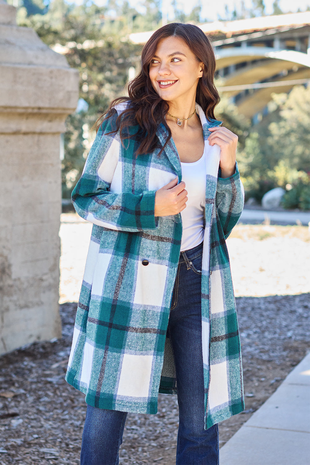 Double Take Full Size Plaid Button Up Lapel Collar Shacket