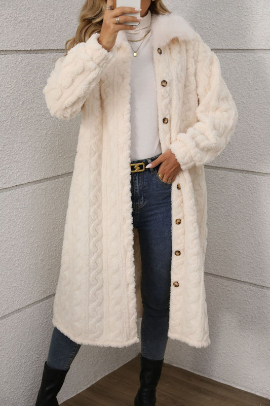 Furry Button Up Long Sleeve Longline Shacket