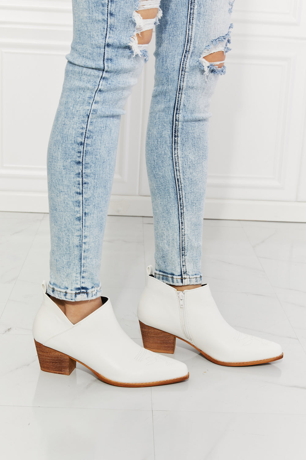 Trust Yourself Embroidered Crossover Cowboy Bootie in White