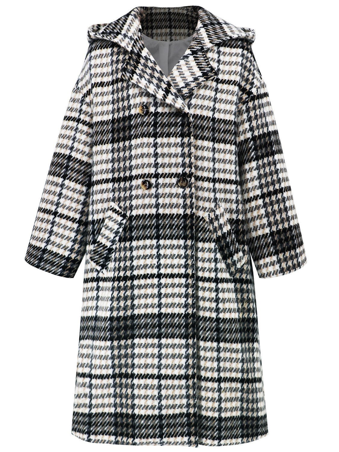 Plaid Double-Breasted Long Sleeve Longline Shacket