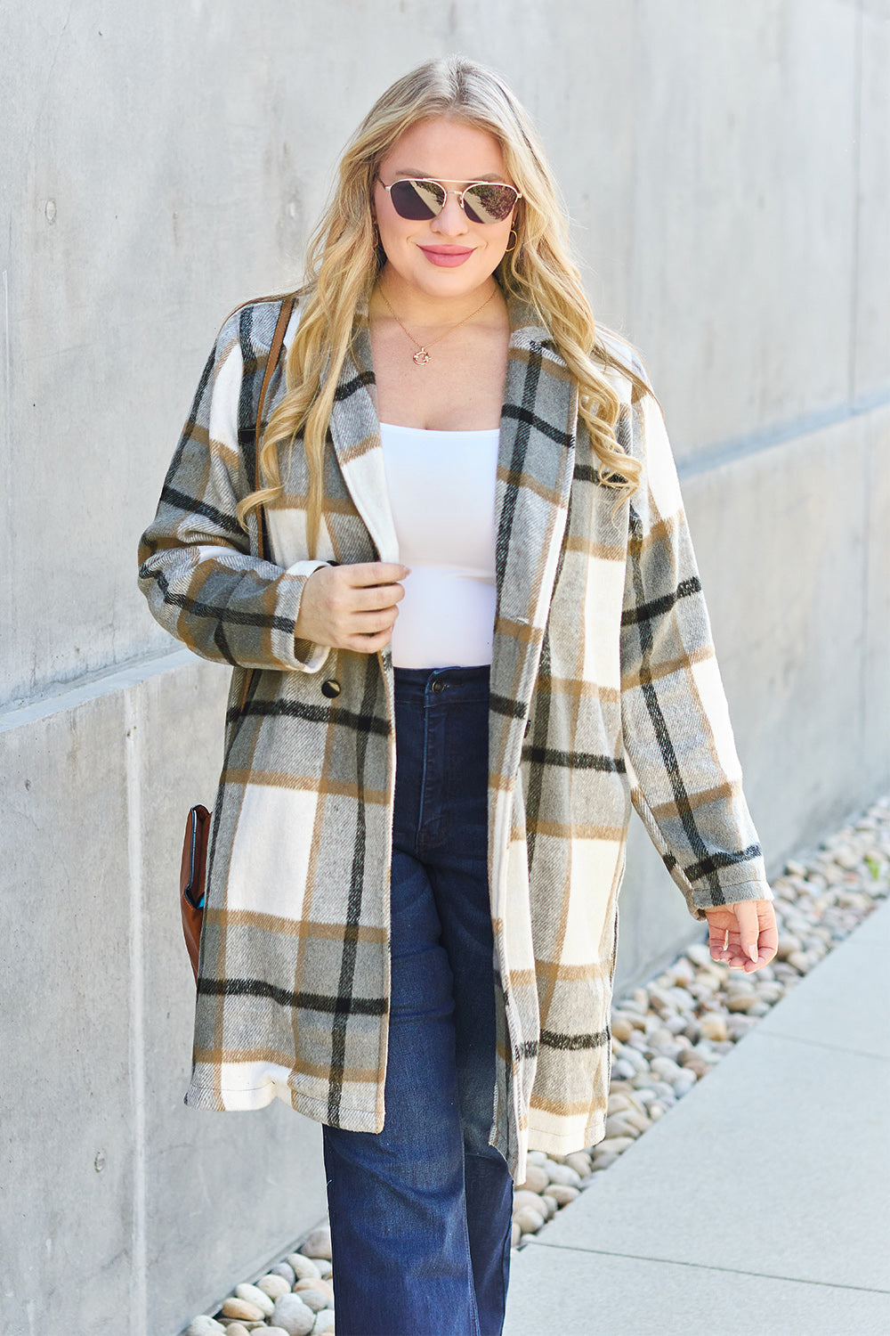 Double Take Full Size Plaid Button Up Lapel Collar Shacket